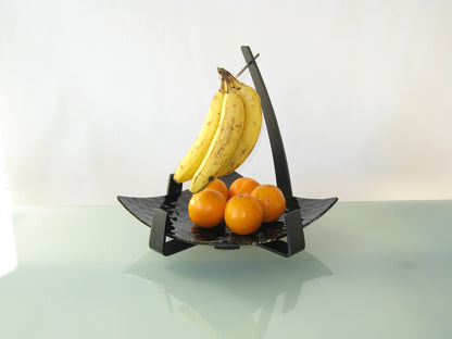 Zojila.com : Pomona Fruit Holder : Fruit bowl platter with Banana Hanger, Detachable Art glass platter with Aluminum arms : Kitchen & Dining