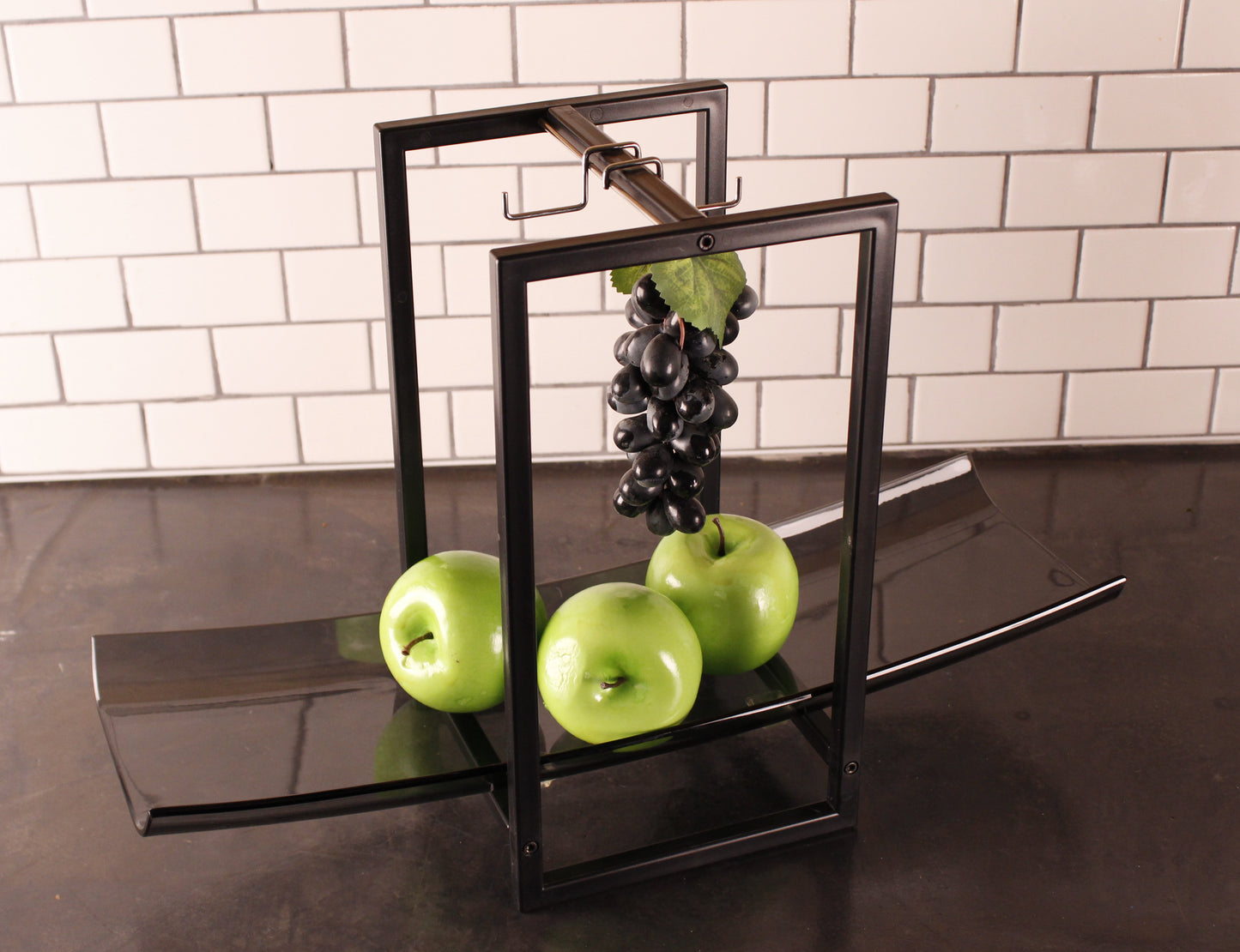 Zojila.com : Andora Fruit Holder, Elegant Detachable Glass Fruit Tray, Rectangular Frame Hanging Hooks : Kitchen and Dining