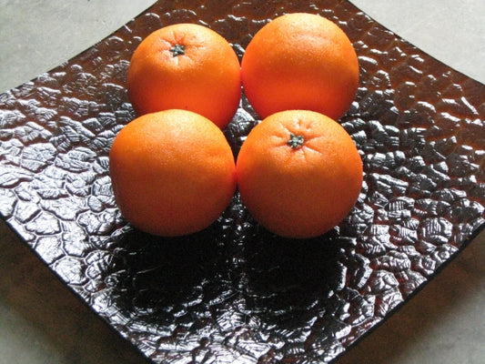 Zojila.com : Pomona Fruit Bowl : Square non-slip art glass Fruit Platter with Textured surface - Amber 12 inch square : Serving Dish