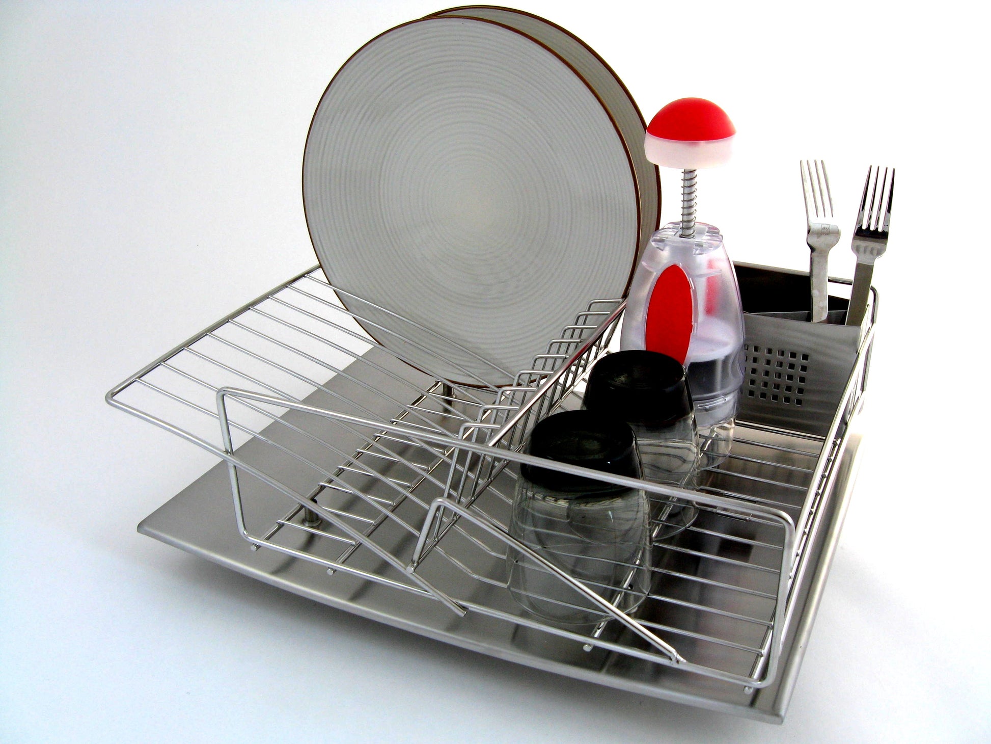 Zojila.com : Rohan Dish drainer 18" drainboard 18"x13.5"x7.5" Stainless steel : Kitchen product diagonal view