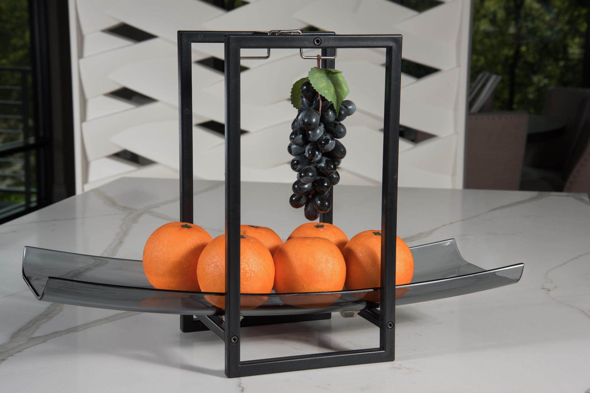 Zojila.com : Andora Fruit Holder, Tempered Glass Fruit Platter, Rectangular Frame Hanging Hooks, Black : Kitchen and Dining