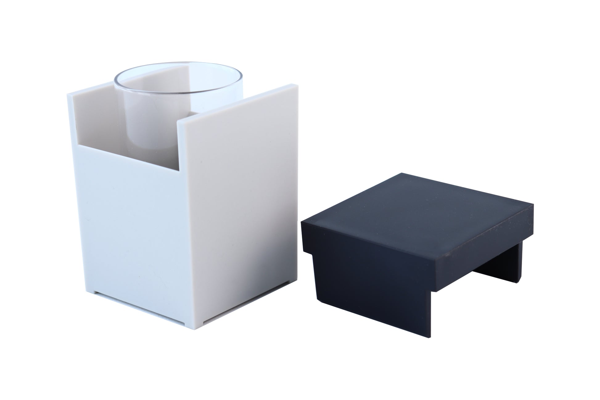 Zojila.com : Halki Tumbler Holder: Bath counter or Bedside Tumbler Holder With Lid, Black & Ivory: Bath Accessories