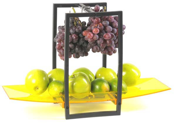 Zojila.com: Andalusia Fruit Holder, Long Acrylic Serving Platter, Rectangular Frame and Stainless Steel Hanging Hooks, Black Yellow: Kitchen & Dining Front View