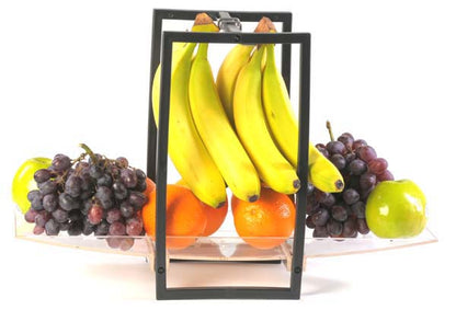 Zojila.com: Andalusia Fruit Holder, Long Acrylic Serving Tray, Rectangular Frame and Hanging Hooks, Black Clear: Kitchen & Dining