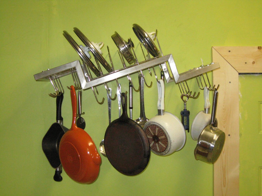 Zojila.com : Ladakh Pot & Lid Holder Rack: Heavy duty Wall mounted pot rack with Lid Holder Multilevel Hooks: Kitchen & Dining