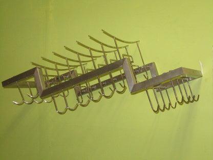 Zojila.com : Ladakh Pot & Lid Holder Rack: Heavy duty Wall mounted pot rack Multilevel 30 Hooks - Silver: Kitchen & Dining