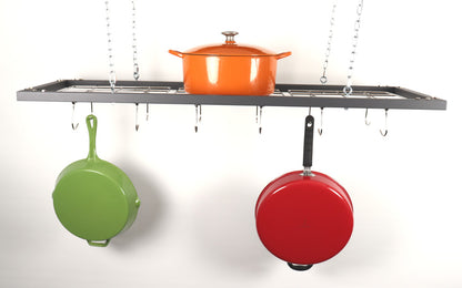 Zojila.com: Putumayo Pot Holder : Ceiling & wall mounted kitchen pot holder rectangular shelf rack with 12 hooks Grey : Kitchen & Storage