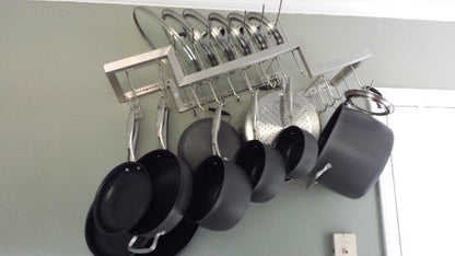 Zojila.com : Ladakh Pot & Lid Holder Rack: Heavy duty Wall mounted pot rack Multilevel Hooks 75lb capacity: Kitchen & Dining